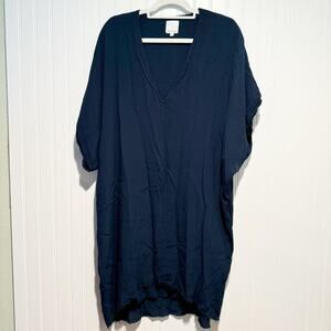 Rue Stiic Dress Navy Blue V Neck Lagenlook Size Medium